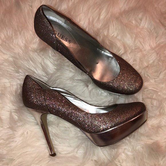 Silver and Sparkly Guess Heels - Picture 1 of 3